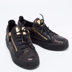 Pre Owned Giuseppe Zanotti Black Python Leather Frankie Double Zipper Sneakers Size 40