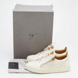 Pre Owned Giuseppe Zanotti White Croc Embossed Leather Frankie Low Top Sneakers Size 42