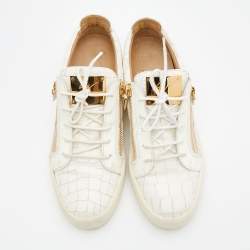 Pre Owned Giuseppe Zanotti White Croc Embossed Leather Frankie Low Top Sneakers Size 42