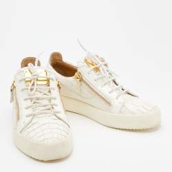 Pre Owned Giuseppe Zanotti White Croc Embossed Leather Frankie Low Top Sneakers Size 42