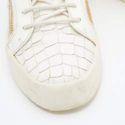 Pre Owned Giuseppe Zanotti White Croc Embossed Leather Frankie Low Top Sneakers Size 42