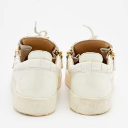 Pre Owned Giuseppe Zanotti White Croc Embossed Leather Frankie Low Top Sneakers Size 42