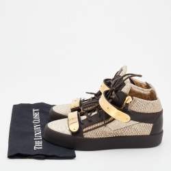 Pre Owned Giuseppe Zanotti Beige/Brown Python Embossed Leather Coby High Top Sneakers Size 42