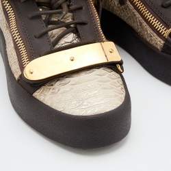 Pre Owned Giuseppe Zanotti Beige/Brown Python Embossed Leather Coby High Top Sneakers Size 42