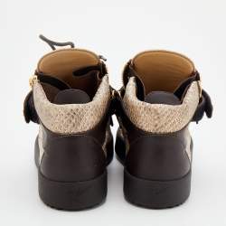 Pre Owned Giuseppe Zanotti Beige/Brown Python Embossed Leather Coby High Top Sneakers Size 42