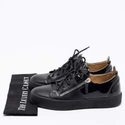 Pre Owned Giuseppe Zanotti Black Patent And Leather Double Zip Low Top Sneakers Size 40