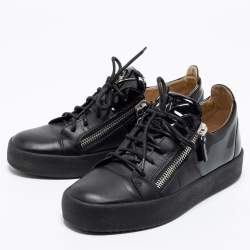 Pre Owned Giuseppe Zanotti Black Patent And Leather Double Zip Low Top Sneakers Size 40