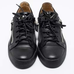 Pre Owned Giuseppe Zanotti Black Patent And Leather Double Zip Low Top Sneakers Size 40