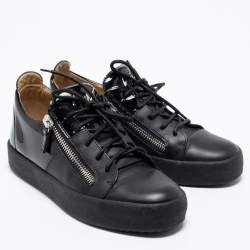 Pre Owned Giuseppe Zanotti Black Patent And Leather Double Zip Low Top Sneakers Size 40