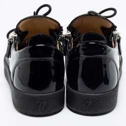 Pre Owned Giuseppe Zanotti Black Patent And Leather Double Zip Low Top Sneakers Size 40
