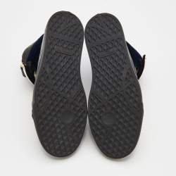 Pre Owned Giuseppe Zanotti Navy Blue/Black Velvet And Patent Leather Coby High Top Sneakers Size 42.5