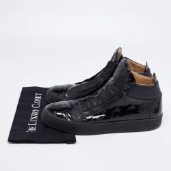 مملوكة مسبقًا Giuseppe Zanotti Black Patent Leather London High Top Sneakers Size 46