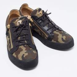 Giuseppe Zanotti Multicolor Camouflage Canvas and Leather Frankie Low Top Sneakers Size 46