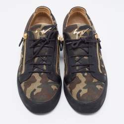 Giuseppe Zanotti Multicolor Camouflage Canvas and Leather Frankie Low Top Sneakers Size 46