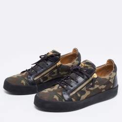 Giuseppe Zanotti Multicolor Camouflage Canvas and Leather Frankie Low Top Sneakers Size 46