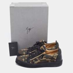 Giuseppe Zanotti Multicolor Camouflage Canvas and Leather Frankie Low Top Sneakers Size 46
