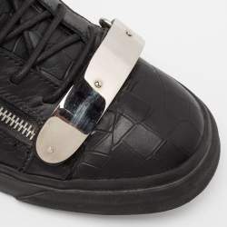 Pre Owned Giuseppe Zanotti Black Croc Embossed Leather Coby High Top Sneakers Size 46