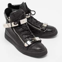 Pre Owned Giuseppe Zanotti Black Croc Embossed Leather Coby High Top Sneakers Size 46