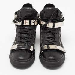 Pre Owned Giuseppe Zanotti Black Croc Embossed Leather Coby High Top Sneakers Size 46