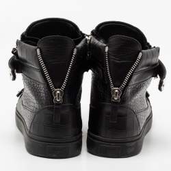 Pre Owned Giuseppe Zanotti Black Croc Embossed Leather Coby High Top Sneakers Size 46