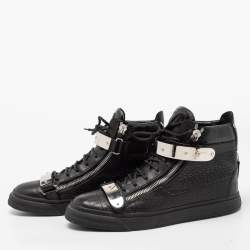 Pre Owned Giuseppe Zanotti Black Croc Embossed Leather Coby High Top Sneakers Size 46