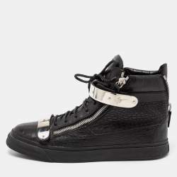 Pre Owned Giuseppe Zanotti Black Croc Embossed Leather Coby High Top Sneakers Size 46
