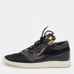 Giuseppe Zanotti Black Leather and Suede Runner Low Top Sneakers Size 42