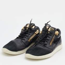 Giuseppe Zanotti Black Leather and Suede Runner Low Top Sneakers Size 42