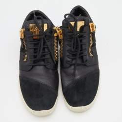 Giuseppe Zanotti Black Leather and Suede Runner Low Top Sneakers Size 42