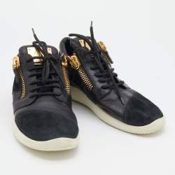Giuseppe Zanotti Black Leather and Suede Runner Low Top Sneakers Size 42
