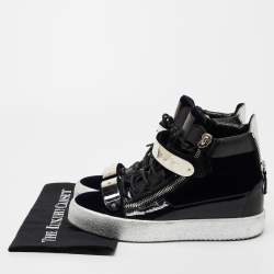Giuseppe Zanotti Navy Blue/Black Velvet and Patent Leather Coby High-Top Sneakers Size 40