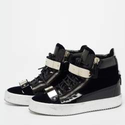 Giuseppe Zanotti Navy Blue/Black Velvet and Patent Leather Coby High-Top Sneakers Size 40