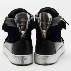 Giuseppe Zanotti Navy Blue/Black Velvet and Patent Leather Coby High-Top Sneakers Size 40