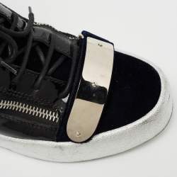 Giuseppe Zanotti Navy Blue/Black Velvet and Patent Leather Coby High-Top Sneakers Size 40