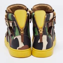 Giuseppe Zanotti Multicolor Camo Print Leather London Multi Strap High Top Sneakers Size 40