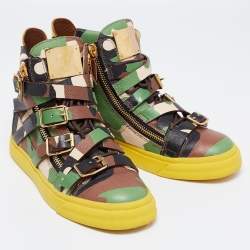 Giuseppe Zanotti Multicolor Camo Print Leather London Multi Strap High Top Sneakers Size 40
