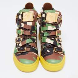 Giuseppe Zanotti Multicolor Camo Print Leather London Multi Strap High Top Sneakers Size 40