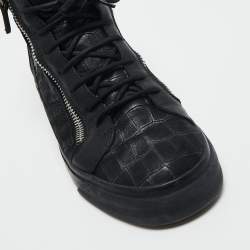 Giuseppe Zanotti Black Croc Embossed Leather London High Top Sneakers Size 41