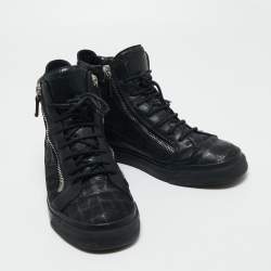 Giuseppe Zanotti Black Croc Embossed Leather London High Top Sneakers Size 41