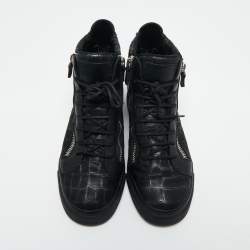 Giuseppe Zanotti Black Croc Embossed Leather London High Top Sneakers Size 41