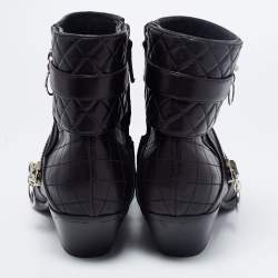 Pre Owned Giuseppe Zanotti Black Quilted Leather Olinda Zipper Detail Moto Biker Ankle Boots Size 43