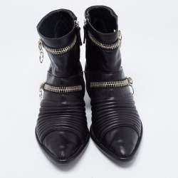 Pre Owned Giuseppe Zanotti Black Quilted Leather Olinda Zipper Detail Moto Biker Ankle Boots Size 43
