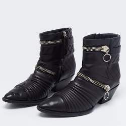 Pre Owned Giuseppe Zanotti Black Quilted Leather Olinda Zipper Detail Moto Biker Ankle Boots Size 43