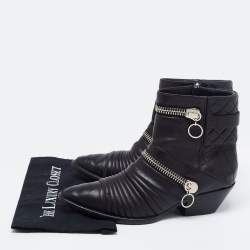 Pre Owned Giuseppe Zanotti Black Quilted Leather Olinda Zipper Detail Moto Biker Ankle Boots Size 43