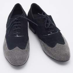 Pre Owned Giuseppe Zanotti Black Suede Studded Lace Up Oxfords Size 43