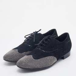 Pre Owned Giuseppe Zanotti Black Suede Studded Lace Up Oxfords Size 43