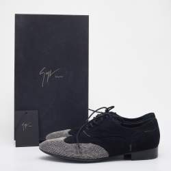 Pre Owned Giuseppe Zanotti Black Suede Studded Lace Up Oxfords Size 43