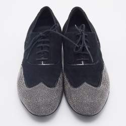 Pre Owned Giuseppe Zanotti Black Suede Studded Lace Up Oxfords Size 43