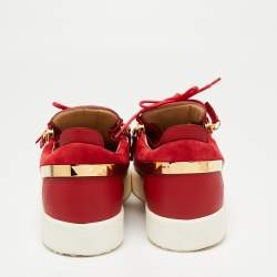 Giuseppe Zanotti Red Leather And Suede Frankie Lace Up  Sneakers Size 46