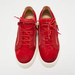 Giuseppe Zanotti Red Leather And Suede Frankie Lace Up  Sneakers Size 46